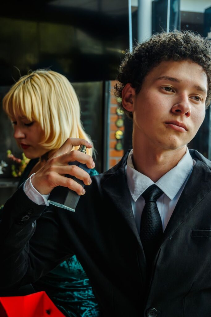Man and woman sharing a fragrance moment